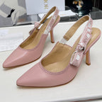 DIOR J'A SLINGBACK PUMP LIGHT PINK CALFSKIN AND EMBROIDERED FABRIC 10 CM