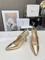 DIOR J'A SLINGBACK PUMP LIGHT GOLD CALFSKIN AND EMBROIDERED FABRIC 10 CM