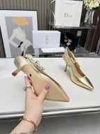 DIOR J'A SLINGBACK PUMP LIGHT GOLD CALFSKIN AND EMBROIDERED FABRIC 10 CM