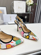 DIOR J'A SLINGBACK PUMP COLORFUL NATURAL RAFFIA AND EMBROIDERED COTTON 10 CM 130857