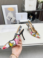 DIOR J'A SLINGBACK PUMP COLORFUL NATURAL RAFFIA AND EMBROIDERED COTTON 10 CM 130857
