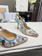 DIOR J'A SLINGBACK PUMP COLORFUL NATURAL RAFFIA AND EMBROIDERED COTTON 10 CM 130858