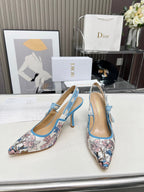 DIOR J'A SLINGBACK PUMP COLORFUL NATURAL RAFFIA AND EMBROIDERED COTTON 10 CM 130858