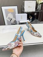 DIOR J'A SLINGBACK PUMP COLORFUL NATURAL RAFFIA AND EMBROIDERED COTTON 10 CM 130858