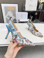 DIOR J'A SLINGBACK PUMP COLORFUL NATURAL RAFFIA AND EMBROIDERED COTTON 10 CM 130858