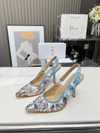 DIOR J'A SLINGBACK PUMP COLORFUL NATURAL RAFFIA AND EMBROIDERED COTTON 10 CM 130858