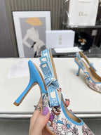 DIOR J'A SLINGBACK PUMP COLORFUL NATURAL RAFFIA AND EMBROIDERED COTTON 10 CM 130858