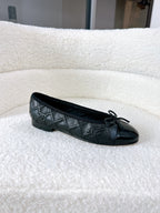 CHANEL BALLET FLATS BOW IN BLACK CALFSKIN QUILTED