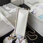 CHANEL MINI FLAP BAG 19 IN WHITE CALFSKIN WITH DOUBLE GOLD BALL