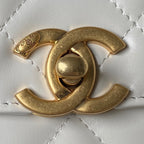 CHANEL MINI FLAP BAG 19 IN WHITE CALFSKIN WITH DOUBLE GOLD BALL