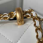 CHANEL MINI FLAP BAG 19 IN WHITE CALFSKIN WITH DOUBLE GOLD BALL