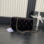 CHANEL FLAP BAG 23 ATTACHED DIAMOND IN BLACK VELVET GOLD HARDWARE