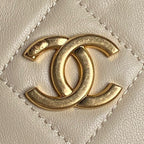CHANEL HOBO BAG 24 IN BEIGE CALFSKIN GOLD DOUBLE C THICK CHAIN