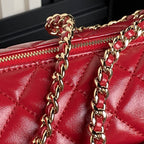 CHANEL CAMERA BAG 24 IN RED SHINY CALFSKIN GOLD CHAIN