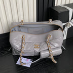 CHANEL BOWLING BAG 29 IN GREY CALFSKIN GOLD HARDWARE