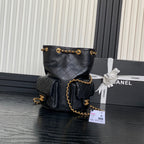 CHANEL BUCKET BACKPACK 24 IN BLACK LAMBSKIN GOLD HARDWARE