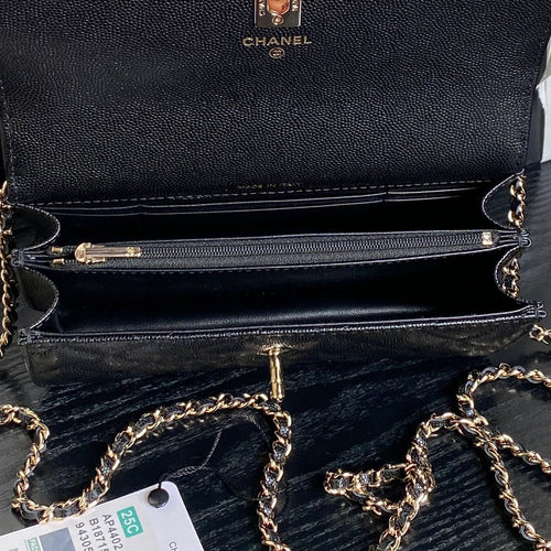 CHANEL 25C FLAP BAG 18 IN BLACK SHINY GRAINED CALFSKIN GOLD HARDWARE