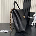 CHANEL 25S TOP HANDLE SHOULDER BAG 37 IN BLACK CALFSKIN WITH GOLD HARDWARE