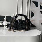 CHANEL 25S BOW BAG 38 IN BLACK LAMBSKIN WITH GOLD HARDWARE