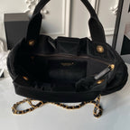 CHANEL 25S BOW BAG 38 IN BLACK VELVET WITH GOLD HARDWARE
