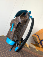 LOUIS VUITTON LV 25S CHRISTOPHER BACKPACK 48 IN BROWN AND CAPRI BLUE CANVAS MONOGRAM