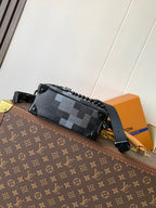 LOUIS VUITTON LV 25S MINI SOFT TRUNK BOX BAG 18 IN DAMOFLAGE BLACK CANVAS AND CALFSKIN