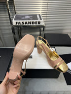CHANEL slingback rose suede gold metalic lambskin square toe 9.5