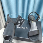 CHANEL Chunky Heel Rhinestone Sandals Black Lambskin