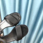 CHANEL Chunky Heel Rhinestone Sandals Black Lambskin