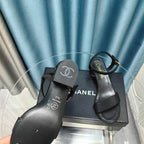 CHANEL Chunky Heel Rhinestone Sandals Black Lambskin