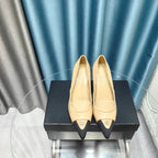 CHANEL HIGH HEELS IN DARK CREAM MIX BLACK SHEEPSKIN