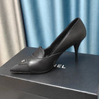 CHANEL HIGH HEELS IN BLACK SHEEPSKIN