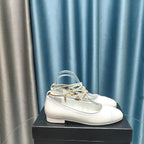 CHANEL MARY JANE WITH PEARL STRAP IN WHITE LAMBSKIN