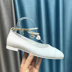 CHANEL MARY JANE WITH PEARL STRAP IN WHITE LAMBSKIN
