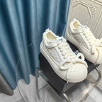 CHANEL THICK-SOLED SHOES IN WHITE WOVEN WOOL