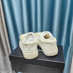CHANEL THICK-SOLED SHOES IN WHITE WOVEN WOOL