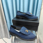 CHANEL MOASINS NAVY BLUE QUILTED LAMBSKIN