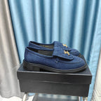 CHANEL MOASINS NAVY BLUE QUILTED LAMBSKIN