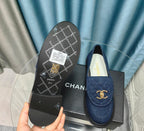 CHANEL MOASINS NAVY BLUE QUILTED LAMBSKIN