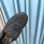 CHANEL MOASINS BLACK QUILTED LAMBSKIN