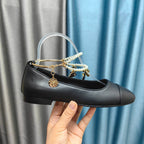 CHANEL MARY JANE WITH PEARL STRAP IN BLACK LAMBSKIN