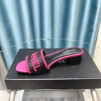 CHANEL MULE SANDAL 45 BLACK PINK FABRIC EMBROIDERY