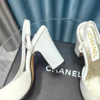 CHANEL HIGH SLINGBACKS IN WHITE MIX BLACK LAMBSKIN