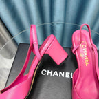 CHANEL HIGH SLINGBACKS IN BARBIE PINK MIX BLACK LAMBSKIN