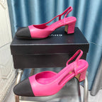 CHANEL HIGH SLINGBACKS IN BARBIE PINK MIX BLACK LAMBSKIN