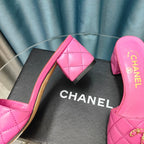 CHANEL MULE SLIDE SANDAL IN BRIGHT PINK LAMBSKIN