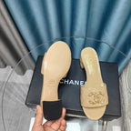 CHANEL MULE SLIDE SANDAL IN BEIGE CREAM LAMBSKIN