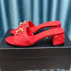 CHANEL MULE SLIDE SANDAL IN CHERRY RED LAMBSKIN