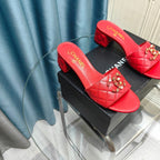 CHANEL MULE SLIDE SANDAL IN CHERRY RED LAMBSKIN
