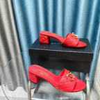 CHANEL MULE SLIDE SANDAL IN CHERRY RED LAMBSKIN